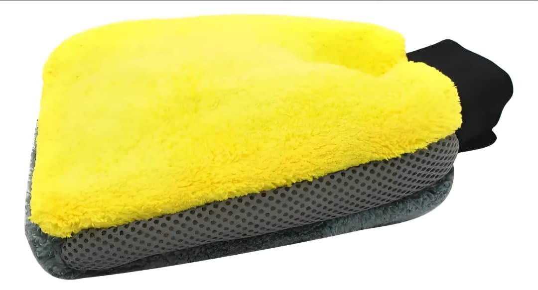 GUANTE MANOPLA DOBLE CARA (AMARILLO CON GRIS)